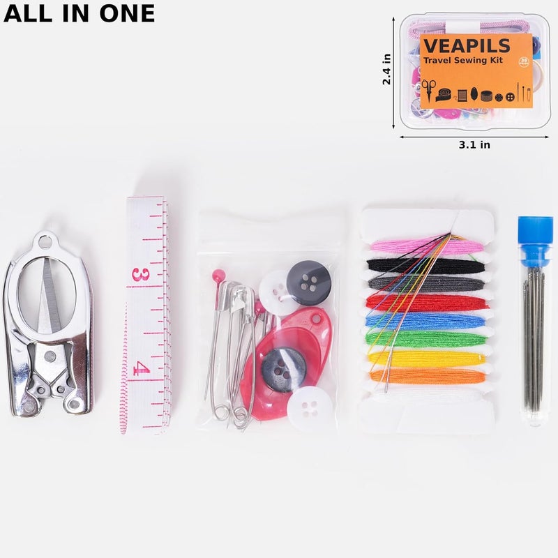 VEAPILS 2 Pack Travel Sewing Kit, Mini Sewing Kit Travel Size with Multicolor Threads, Scissors, Needles, Buttons, Portable Emergency Sewing Set with Case, Sewing Repair Kit for Adults - Craft Supplies (2) - Image 2